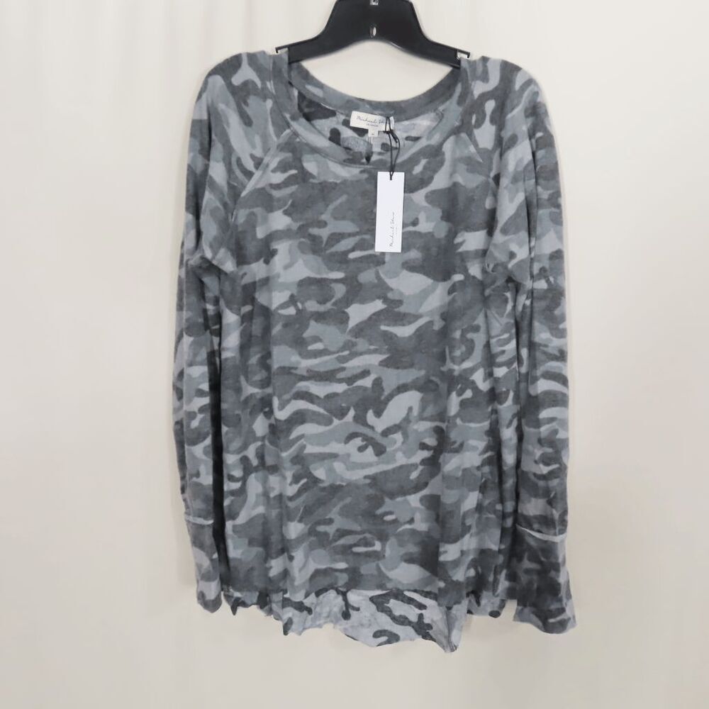 Michael Stars Madison Brushed Camo Cinder Long Sleeve Notch Neck Hi Low XL